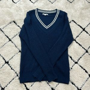 Blue and White V-Neck Sweater